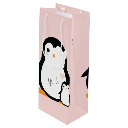 Pink Penguin Baby shower Wijn Cadeautas (Voorkant Gekanteld)