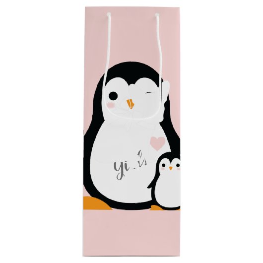 Pink Penguin Baby shower Wijn Cadeautas (Voorkant)