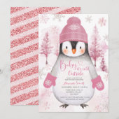 Pink Penguin gebreid pet Sneeuwvlokken Baby shower Kaart (Voorkant / Achterkant)