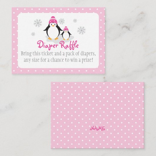 Pink Penguin Luier Raffle Ticket Informatiekaartje (Voorkant / Achterkant)