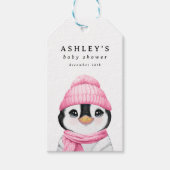 Pink Penguin Winter Baby shower Cadeaulabel (Voorkant)