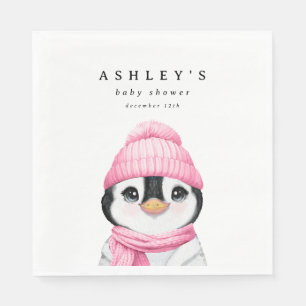 Pink Penguin Winter Baby shower Servet