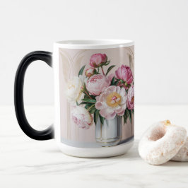  Pink Peonies Art Deco Morphing Mug Magische Mok