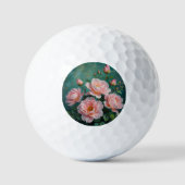 Pink Peonies Artwork on Emerald Green Golfballen (Voorkant)