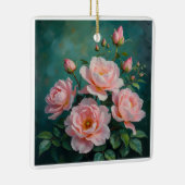 Pink Peonies Artwork on Emerald Green Keramisch Ornament (Rechts)