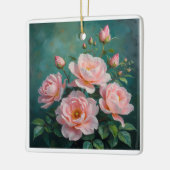 Pink Peonies Artwork on Emerald Green Keramisch Ornament (Links)