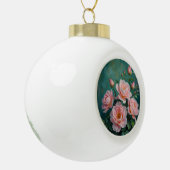 Pink Peonies Artwork on Emerald Green Keramische Bal Ornament (Links)
