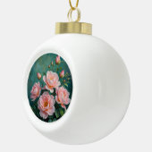 Pink Peonies Artwork on Emerald Green Keramische Bal Ornament (Rechts)