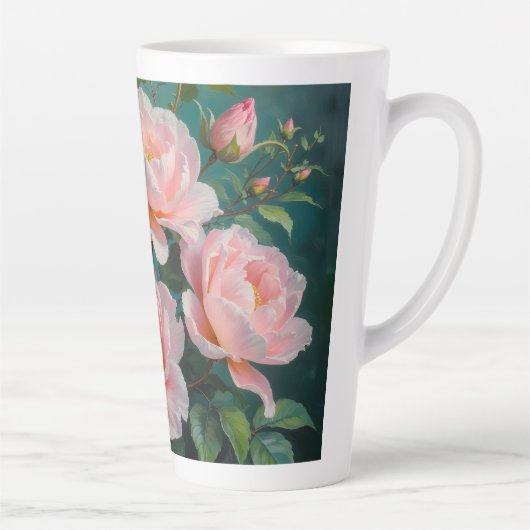 Pink Peonies Artwork on Emerald Green Latte Mok (Rechts)
