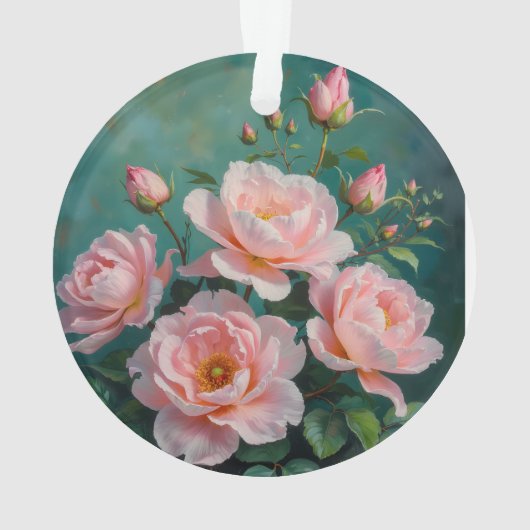 Pink Peonies Artwork on Emerald Green Ornament (achterkant)