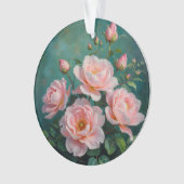 Pink Peonies Artwork on Emerald Green Ornament (voorkant)