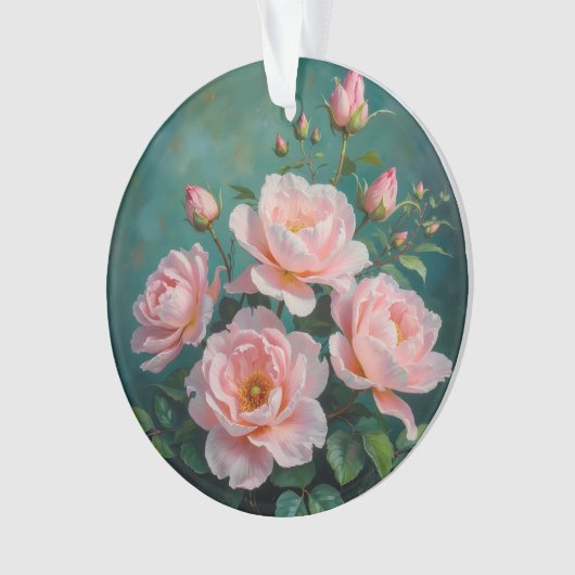 Pink Peonies Artwork on Emerald Green Ornament (voorkant)
