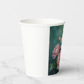 Pink Peonies Artwork on Emerald Green Papieren Bekers (Rechts)