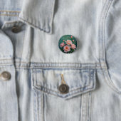 Pink Peonies Artwork on Emerald Green Ronde Button 3,2 Cm (In situ)