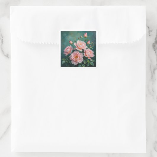 Pink Peonies Artwork on Emerald Green Vierkante Sticker (Tas)