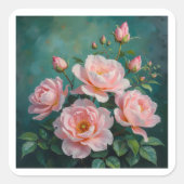 Pink Peonies Artwork on Emerald Green Vierkante Sticker (Voorkant)