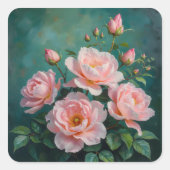 Pink Peonies Artwork on Emerald Green Vierkante Sticker (Voorkant)
