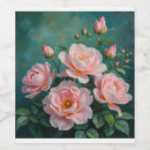 Pink Peonies Artwork on Emerald Green Wijn Etiket (Enkel label)