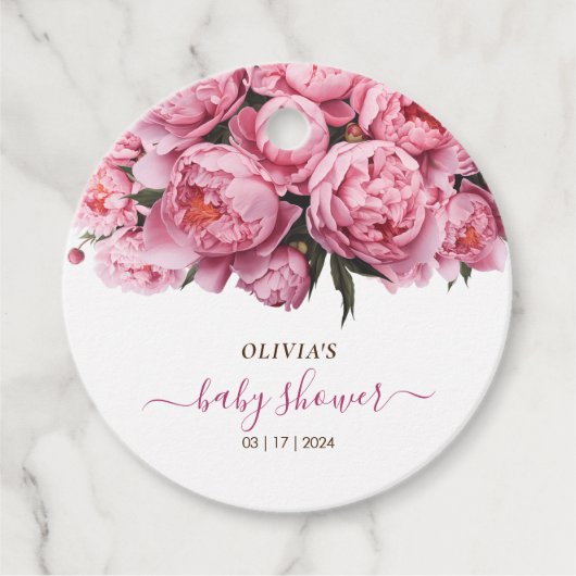 Pink Peonies Baby shower Bedankjes Labels (Voorkant)
