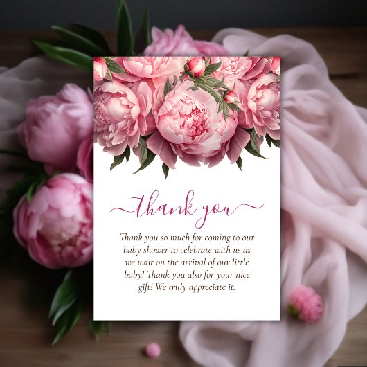 Pink Peonies Baby shower Bedankt