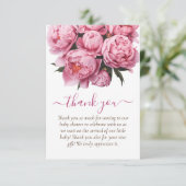 Pink Peonies Baby shower Bedankt (Staand voorkant)