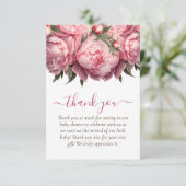 Pink Peonies Baby shower Bedankt (Staand voorkant)