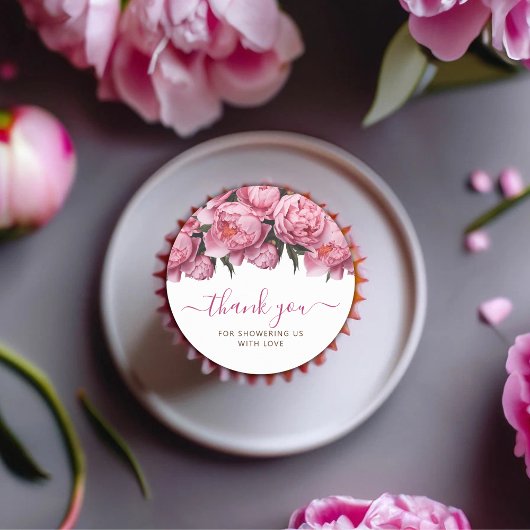 Pink Peonies Baby shower Bedankt Ronde Sticker