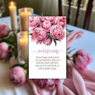 Pink Peonies Baby shower Boeken voor Baby Informatiekaartje