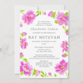 Pink Peonies Bat Mitzvah Kaart (Voorkant)