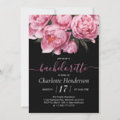 Pink Peonies Black Bachelorette Party Kaart (Voorkant)