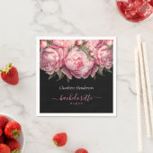 Pink Peonies Black Bachelorette Party Servet (Insitu)