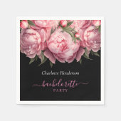 Pink Peonies Black Bachelorette Party Servet (Voorkant)
