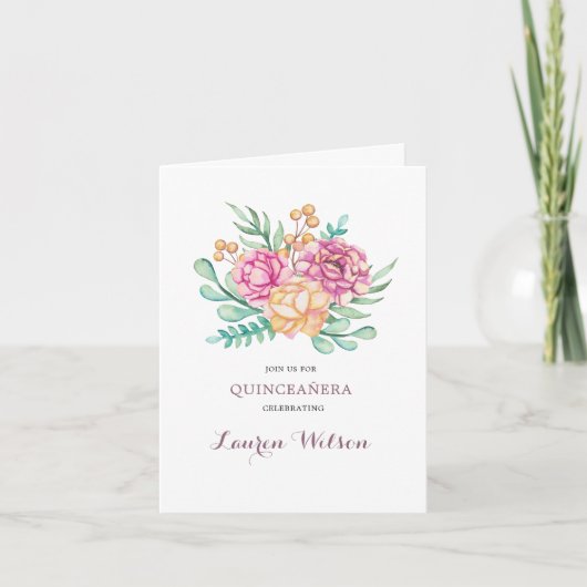 Pink Peonies Bouguet Quinceanera Folded (Voorkant)