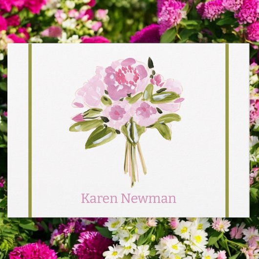 Pink Peonies Bouquet Green Border Thank You Notitiekaartje