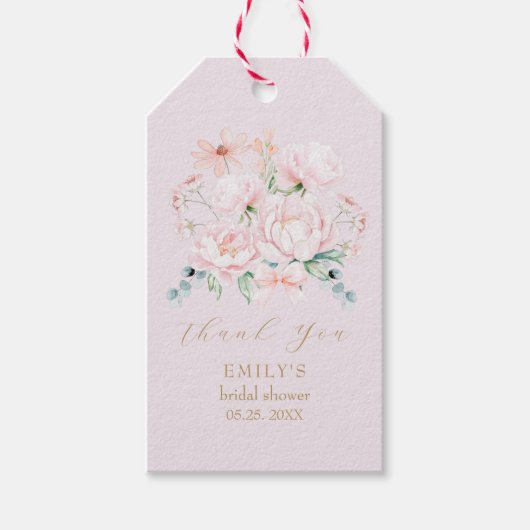 Pink Peonies Bow Wildflower Garden Vrijgezellenfee Cadeaulabel (Voorkant)