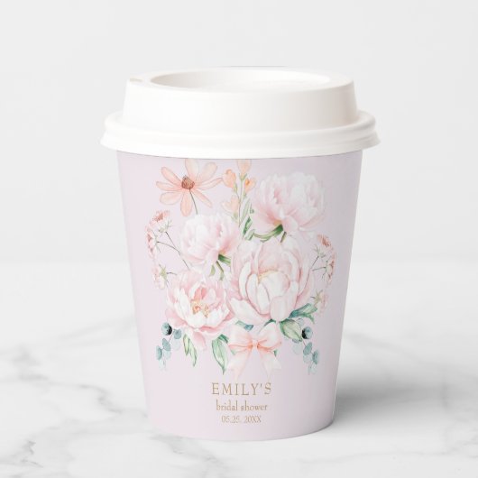 Pink Peonies Bow Wildflower Garden Vrijgezellenfee Papieren Bekers (Achterkant)