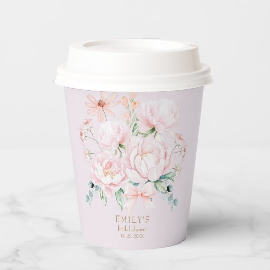 Pink Peonies Bow Wildflower Garden Vrijgezellenfee Papieren Bekers (Voorkant)