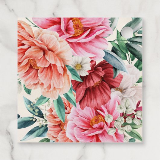 Pink Peonies Burgundy Floral Leaves Sweet 16 Bedankjes Labels (Achterkant)