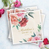 Pink Peonies Burgundy Floral Leaves Sweet 16 Servet