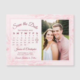 Pink Peonies Calendar & Photo Save the Date Magnet Magnetische Uitnodiging