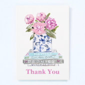 Pink Peonies Chinoiserie Vaas Boek Stack Bedankt Notitiekaartje