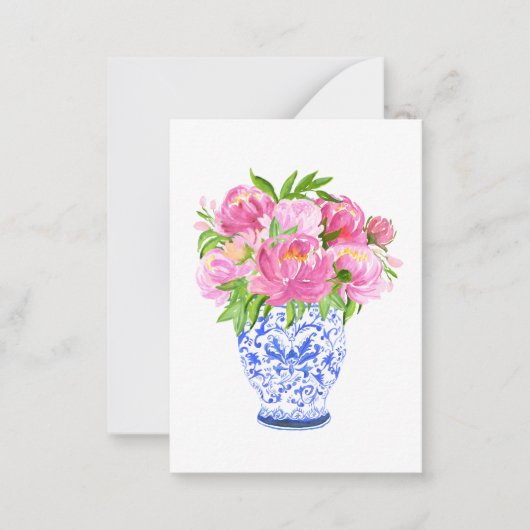 Pink Peonies Chinoiserie Vase Notitiekaartje (Voorkant)
