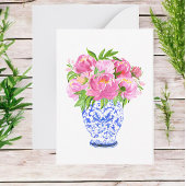 Pink Peonies Chinoiserie Vase Notitiekaartje