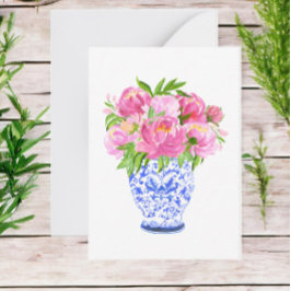 Pink Peonies Chinoiserie Vase Notitiekaartje