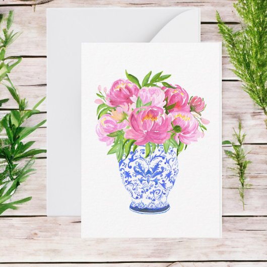 Pink Peonies Chinoiserie Vase Notitiekaartje