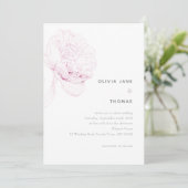 Pink Peonies Elegant Floral Sketch Wedch Kaart (Staand voorkant)
