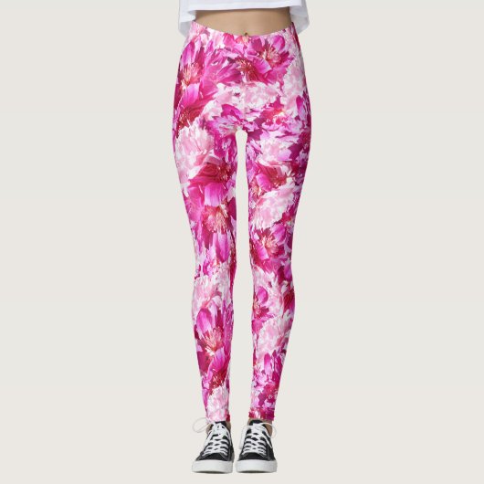Pink Peonies Floral Abstract Yoga Pant Legging (Voorkant)