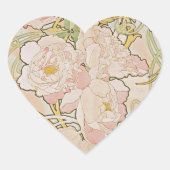 Pink Peonies Floral Alphonse Mucha Hart Sticker (Voorkant)