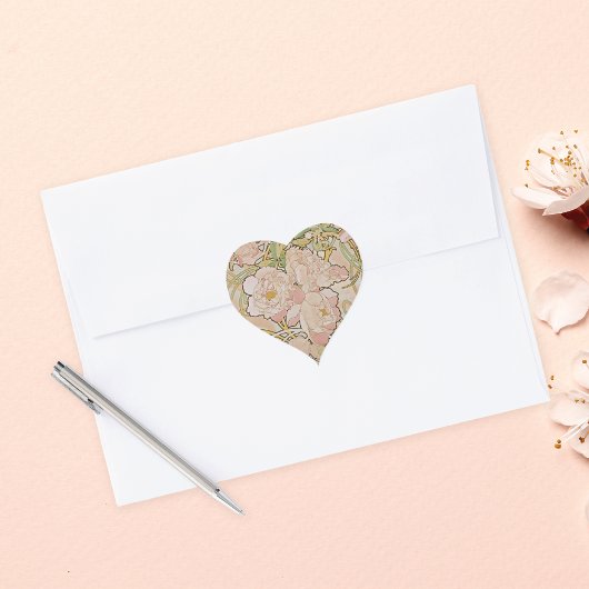 Pink Peonies Floral Alphonse Mucha Hart Sticker