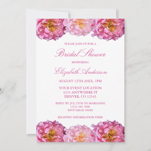 Pink Peonies Floral Bridal Shower Kaart (Voorkant)